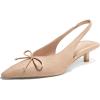 imageCoutgo Womens Slingback Kitten Low Heels Dress Shoes Closed Pointed Toe Bow Tie Slip on Office Work PumpsNude