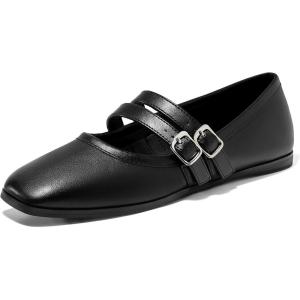 imageCoutgo Womens Mary Jane Flats Shoes Dressy Comfortable Square Toe Double Strap Soft Work Slip on Ballet FlatBlack