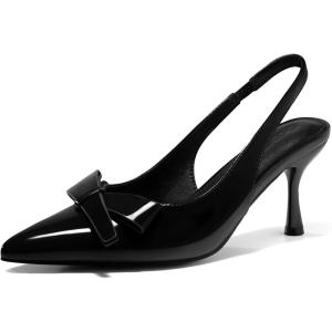 imageCoutgo Womens Slingback Kitten Heels Bow Closed Pointed Toe Pumps Slip on Office Work Dress ShoesBlack