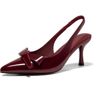imageCoutgo Womens Slingback Kitten Heels Bow Closed Pointed Toe Pumps Slip on Office Work Dress ShoesBurgundy