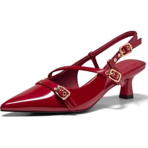 imageCoutgo Womens Slingback Kitten Heels Low Heel Closed Pointed Toe Pumps Buckle Strap Heeled Sandals ShoesMaroon
