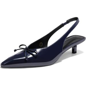 imageCoutgo Womens Slingback Kitten Low Heels Dress Shoes Closed Pointed Toe Bow Tie Slip on Office Work PumpsNavy