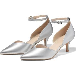 imageWomens Kitten Heels Comfortable Low Heel Dress Shoes Pointed Toe Ankle Strap Cutout DOrsay Wedding Party PumpsSilver