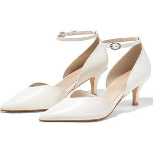 imageWomens Kitten Heels Comfortable Low Heel Dress Shoes Pointed Toe Ankle Strap Cutout DOrsay Wedding Party PumpsWhite