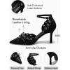 imageCoutgo Womens High Heels Bow Tie Closed Pointed Toe Stiletto Ankle Strap Studded Suede Dress ShoesBlack