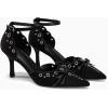 imageCoutgo Womens High Heels Bow Tie Closed Pointed Toe Stiletto Ankle Strap Studded Suede Dress ShoesBlack