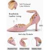 imageCoutgo Womens High Heels Bow Tie Closed Pointed Toe Stiletto Ankle Strap Studded Suede Dress ShoesPink