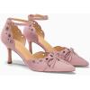imageCoutgo Womens High Heels Bow Tie Closed Pointed Toe Stiletto Ankle Strap Studded Suede Dress ShoesPink