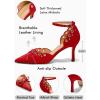 imageCoutgo Womens High Heels Bow Tie Closed Pointed Toe Stiletto Ankle Strap Studded Suede Dress ShoesRed