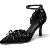 imageCoutgo Womens High Heels Bow Tie Closed Pointed Toe Stiletto Ankle Strap Studded Suede Dress ShoesBlack