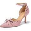 imageCoutgo Womens High Heels Bow Tie Closed Pointed Toe Stiletto Ankle Strap Studded Suede Dress ShoesPink