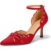 imageCoutgo Womens High Heels Bow Tie Closed Pointed Toe Stiletto Ankle Strap Studded Suede Dress ShoesRed