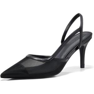 imageCoutgo Womens Mesh Slingback Heels Pointed Toe High Heels Pumps Slip On Party Dress ShoesBlack