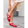 imageCoutgo Womens Ballet Flats Comfortable Closed Round Toe Criss Cross Ankle Strap Dress Dance Flat ShoesRed