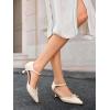 imageCoutgo Womens Bow Kitten Heels Low Heel Dress Shoes Closed Pointed Toe Ankle Strap DOrsay PumpsBeige