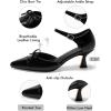 imageCoutgo Womens Bow Kitten Heels Low Heel Dress Shoes Closed Pointed Toe Ankle Strap DOrsay PumpsBlack