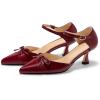 imageCoutgo Womens Bow Kitten Heels Low Heel Dress Shoes Closed Pointed Toe Ankle Strap DOrsay PumpsBurgundy