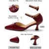 imageCoutgo Womens Bow Kitten Heels Low Heel Dress Shoes Closed Pointed Toe Ankle Strap DOrsay PumpsBurgundy