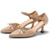 imageCoutgo Womens Bow Kitten Heels Low Heel Dress Shoes Closed Pointed Toe Ankle Strap DOrsay PumpsKhaki