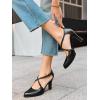 imageCoutgo Womens Chunky High Heels Dress Shoes Closed Pointed Toe Cross Strap Buckle Pumps Vintage DOrsay Party ShoesBlack