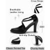 imageCoutgo Womens Chunky High Heels Dress Shoes Closed Pointed Toe Cross Strap Buckle Pumps Vintage DOrsay Party ShoesBlack