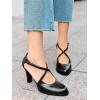 imageCoutgo Womens Chunky High Heels Dress Shoes Closed Pointed Toe Cross Strap Buckle Pumps Vintage DOrsay Party ShoesBlack