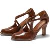 imageCoutgo Womens Chunky High Heels Dress Shoes Closed Pointed Toe Cross Strap Buckle Pumps Vintage DOrsay Party ShoesBrown