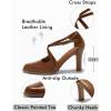 imageCoutgo Womens Chunky High Heels Dress Shoes Closed Pointed Toe Cross Strap Buckle Pumps Vintage DOrsay Party ShoesBrown