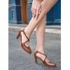 imageCoutgo Womens Chunky High Heels Dress Shoes Closed Pointed Toe Cross Strap Buckle Pumps Vintage DOrsay Party ShoesBrown