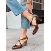 imageCoutgo Womens Chunky High Heels Dress Shoes Closed Pointed Toe Cross Strap Buckle Pumps Vintage DOrsay Party ShoesDark Brown