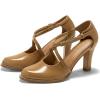 imageCoutgo Womens Chunky High Heels Dress Shoes Closed Pointed Toe Cross Strap Buckle Pumps Vintage DOrsay Party ShoesLight Brown