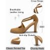 imageCoutgo Womens Chunky High Heels Dress Shoes Closed Pointed Toe Cross Strap Buckle Pumps Vintage DOrsay Party ShoesLight Brown