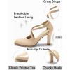 imageCoutgo Womens Chunky High Heels Dress Shoes Closed Pointed Toe Cross Strap Buckle Pumps Vintage DOrsay Party ShoesNude