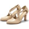 imageCoutgo Womens Chunky High Heels Dress Shoes Closed Pointed Toe Cross Strap Buckle Pumps Vintage DOrsay Party ShoesNude