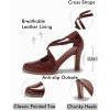 imageCoutgo Womens Chunky High Heels Dress Shoes Closed Pointed Toe Cross Strap Buckle Pumps Vintage DOrsay Party ShoesRedbrown