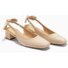 imageCoutgo Womens Chunky Low Heels Bow Slingback Pumps Closed Square Toe Wedding Party Dress ShoesApricot