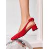 imageCoutgo Womens Chunky Low Heels Bow Slingback Pumps Closed Square Toe Wedding Party Dress ShoesRed