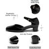 imageCoutgo Womens Chunky Low Heels Dress Shoes Ankle Buckle Strap Square Toe DOrsay Pumps Work Party ShoesBlack