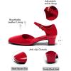 imageCoutgo Womens Chunky Low Heels Dress Shoes Ankle Buckle Strap Square Toe DOrsay Pumps Work Party ShoesRed