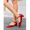 imageCoutgo Womens Chunky Low Heels Dress Shoes Ankle Buckle Strap Square Toe DOrsay Pumps Work Party ShoesRed