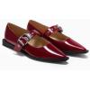 imageCoutgo Womens Flats Mary Jane Studded Ballet Flats Closed Pointed Toe Adjustable Buckle Dress ShoesWine Red