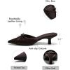 imageCoutgo Womens Kitten Heels Mules with Bow Satin Slip on Pumps Closed Pointed Toe Dress Wedding Party ShoesChocolate