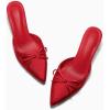 imageCoutgo Womens Kitten Heels Mules with Bow Satin Slip on Pumps Closed Pointed Toe Dress Wedding Party ShoesRed