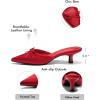 imageCoutgo Womens Kitten Heels Mules with Bow Satin Slip on Pumps Closed Pointed Toe Dress Wedding Party ShoesRed