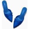 imageCoutgo Womens Kitten Heels Mules with Bow Satin Slip on Pumps Closed Pointed Toe Dress Wedding Party ShoesRoyal Blue