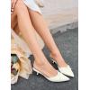 imageCoutgo Womens Kitten Heels Mules with Bow Satin Slip on Pumps Closed Pointed Toe Dress Wedding Party ShoesWhite
