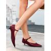 imageCoutgo Womens Kitten Low Heels Dress Shoes Mary Jane Ankle Buckle Strap Pumps Party Wedding Elegant ShoesBurgundy