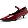 imageCoutgo Womens Kitten Low Heels Dress Shoes Mary Jane Ankle Buckle Strap Pumps Party Wedding Elegant ShoesBurgundy