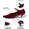 imageCoutgo Womens Kitten Low Heels Dress Shoes Mary Jane Ankle Buckle Strap Pumps Party Wedding Elegant ShoesBurgundy