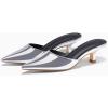 imageCoutgo Womens Kitten Low Heels Mules Closed Pointed Toe Pumps Slip On Backless Dress ShoesSilver